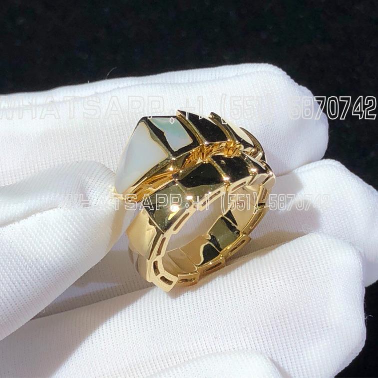 Custom Jewelry Bulgari Serpenti Viper One-Coil Ring 18k Rose Gold Set With mother-of-pearl On The Head