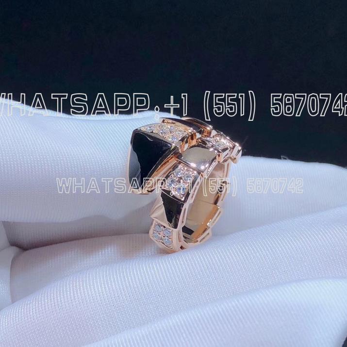 Custom Jewelry Bulgari Serpenti Viper One-Coil Ring in 18K Rose Gold with Black Onyx Elements and Demi Pave Diamonds