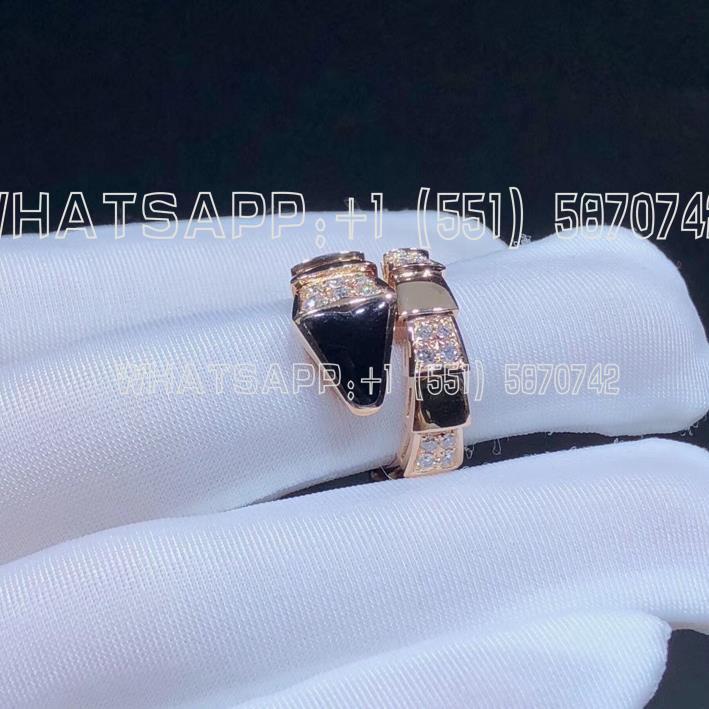 Custom Jewelry Bulgari Serpenti Viper One-Coil Ring in 18K Rose Gold with Black Onyx Elements and Demi Pave Diamonds