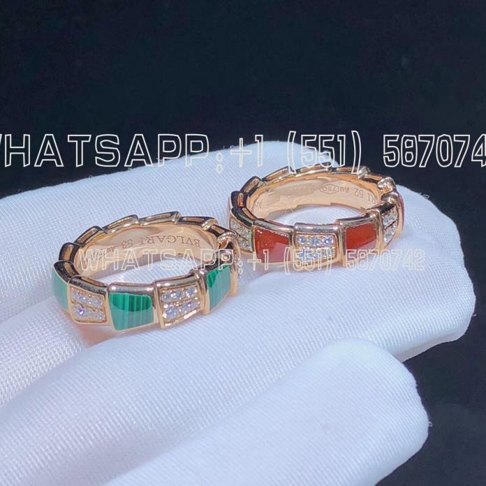 Custom Jewelry Bulgari Serpenti Viper Ring 18K Rose Gold，band Malachite and pavé diamonds Ring AN858203