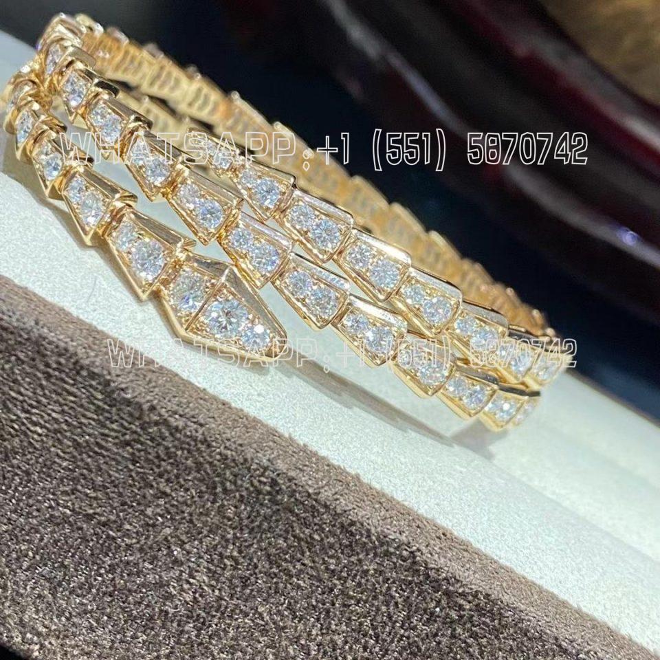 Custom Jewelry Bulgari Serpenti Viper two-coil bracelet 18K Yellow Gold and set with pavé diamonds bracelet