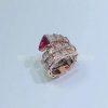 Custom Jewelry Bulgari Serpenti Viper Twp-Coil Ring in 18K Rose Gold with Full Pave Diamonds and a Rubellite on the Head