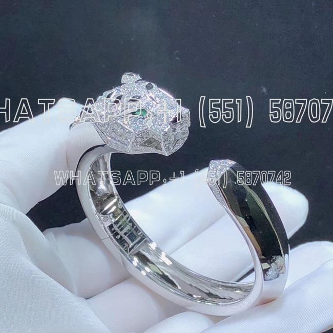 Custom Jewelry Cartier Panthère De Cartier Bracelet 18K White Gold and Diamonds Onyx Emerald N6034302