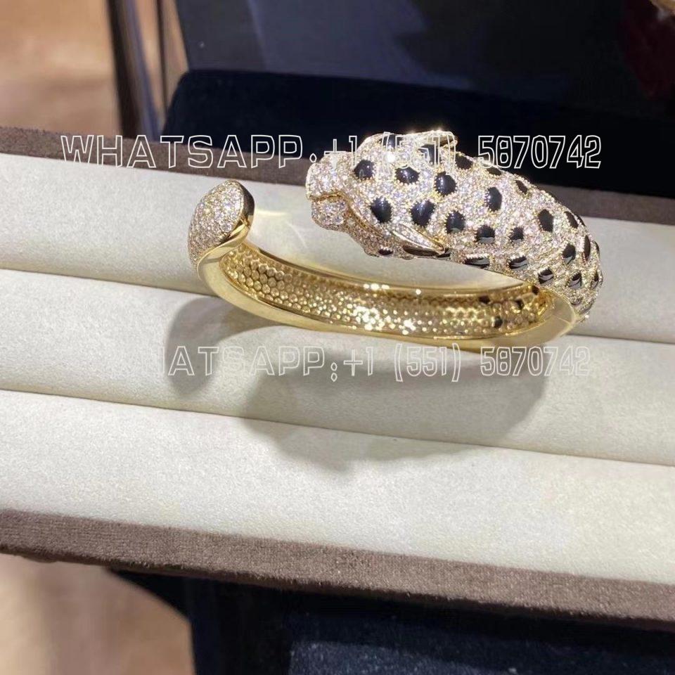 Custom Jewelry Cartier Panthère De Cartier Bracelet 18K Yellow Gold and Pave Diamonds Onyx Emerald H6013117