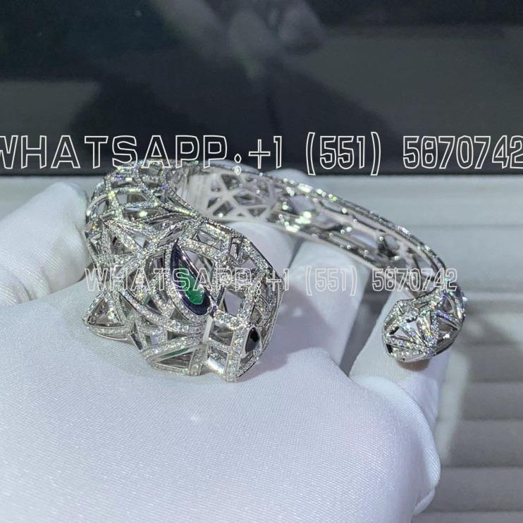 Custom Jewelry Cartier Panthère De Cartier Bracelet 2 emerald eyes 18K White Gold and Pave Diamonds N6706217