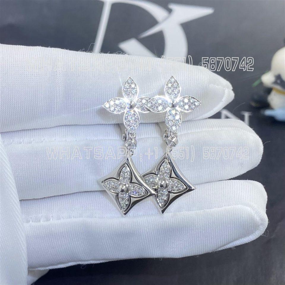 Custom Jewelry Louis Vuitton Color Blossom Long Earrings, White Gold And Diamonds Q96501
