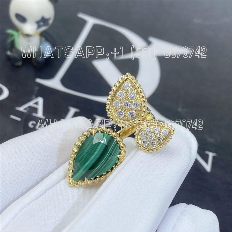 Custom Jewelry Boucheron Serpent Bohème Ring 3 Motifs in 18K Yellow Gold, pear malachite and Diamonds JRG03026