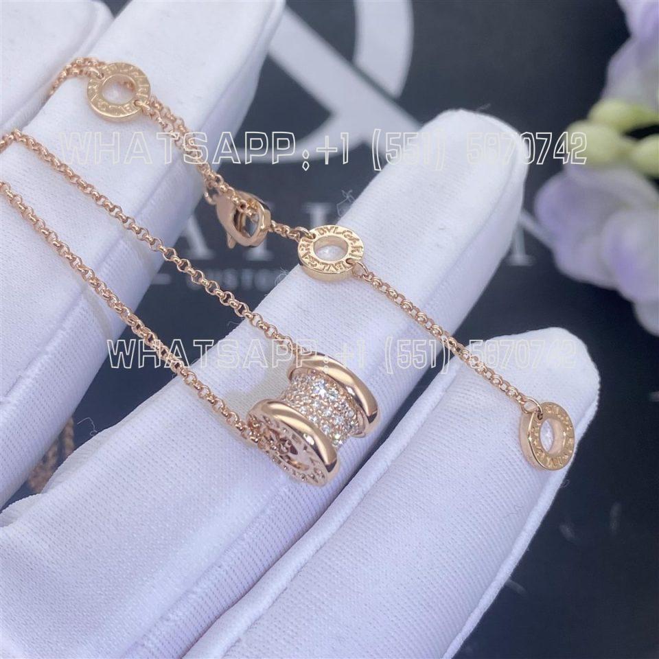 Custom Jewelry Bulgari B.zero1 18 kt rose gold circle pendant necklace with pavé diamonds Small model 351116