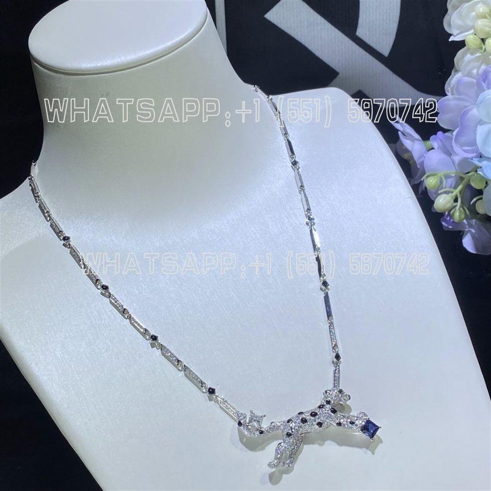 Custom Jewelry Cartier Panthère De Cartier Necklace in 18k White Gold, Sapphire and Diamonds H7000322
