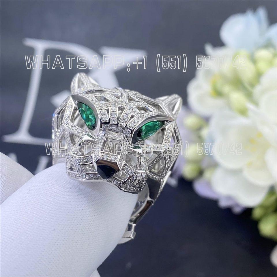 Custom Jewelry Cartier Panthère De Cartier Ring in 18K White Gold and emeralds, onyx, diamonds N4722400