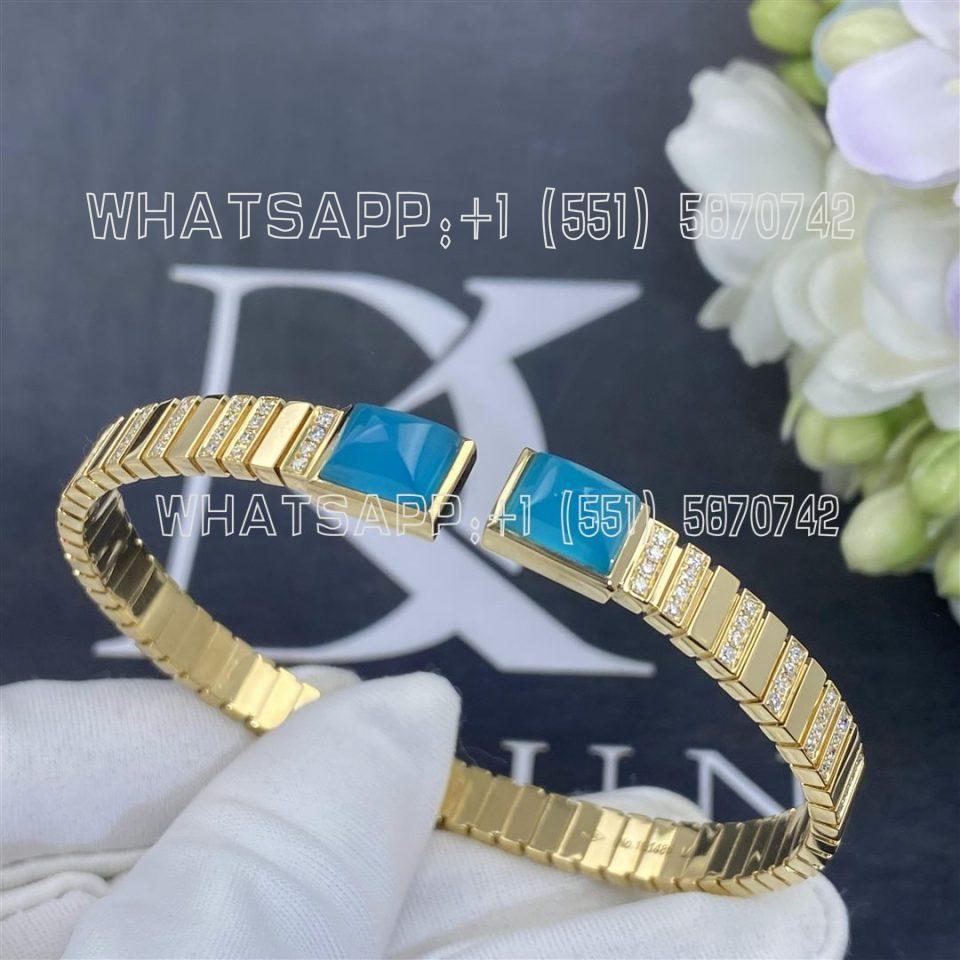 Custom Jewelry Marli Cleo 2 Link Diamond Slip-On Bracelet In Yellow Gold Blue Chalcedony CLEO-B90