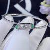 Custom Jewelry Marli Cleo Diamond Slim Slip-On Bracelet In White Gold Green Chalcedony CLEO-B1