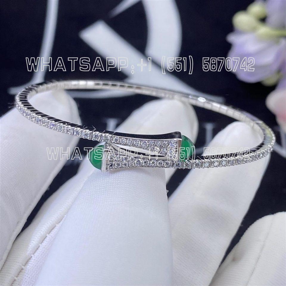 Custom Jewelry Marli Cleo Diamond Slim Slip-On Bracelet In White Gold Green Chalcedony CLEO-B1