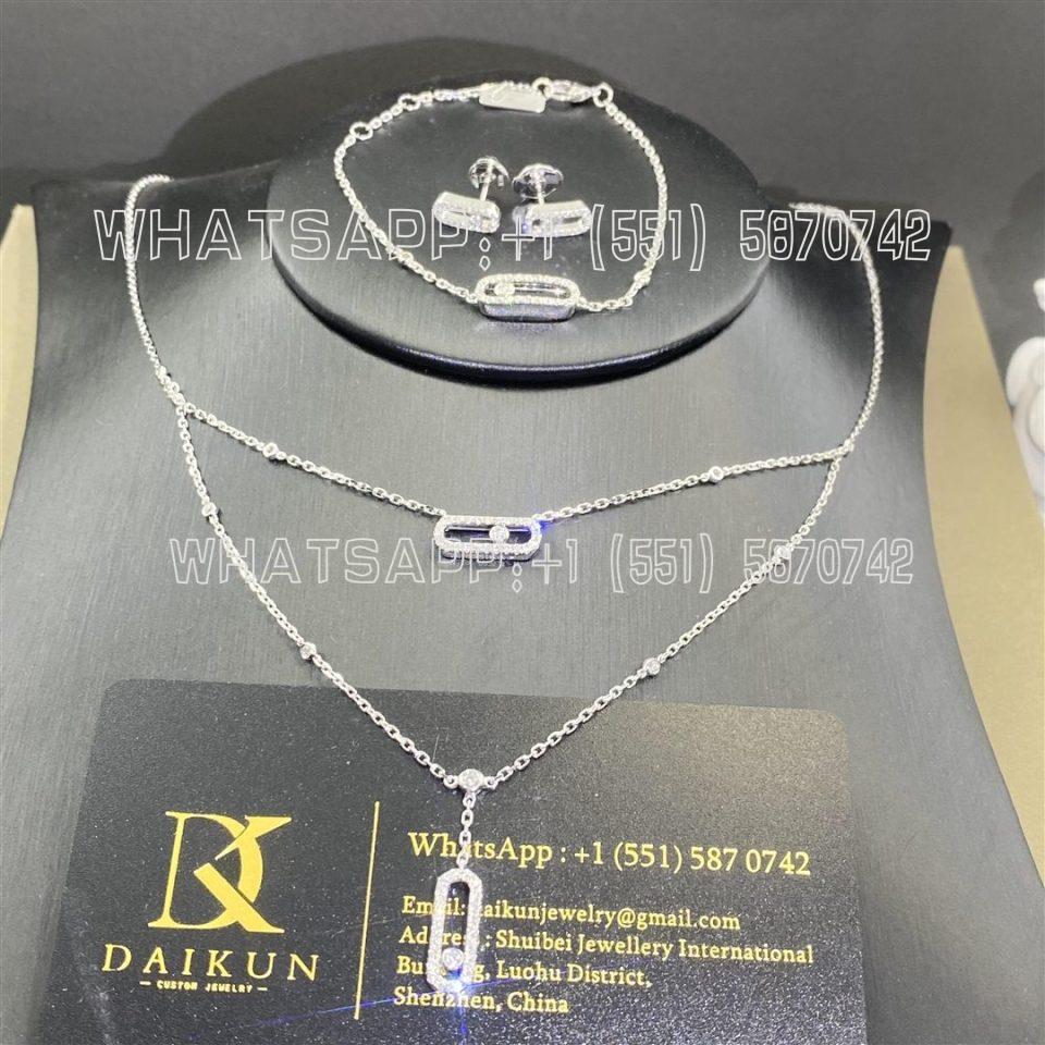 Custom Jewelry Messika Move Uno 2 Rows PavÉ White Gold Diamond Necklace 7174-WG