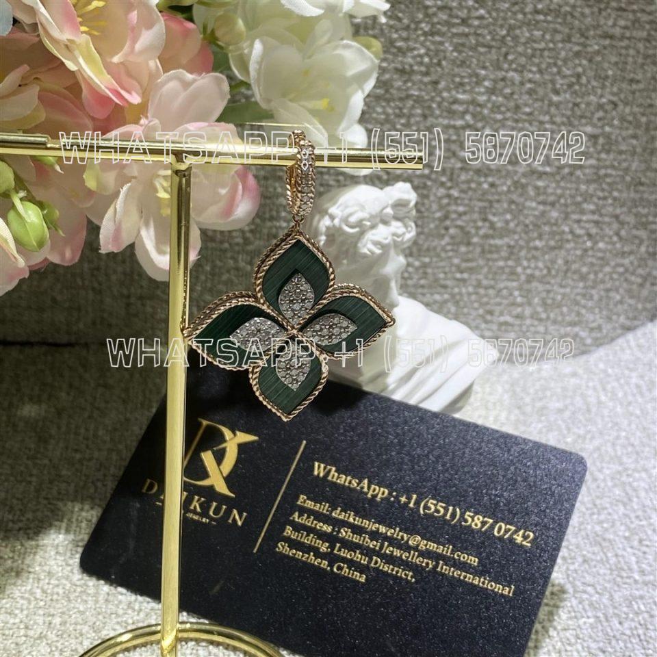 Custom Jewelry Roberto Coin Princess Flower Earrings 18kt rose gold with Diamonds and Malachite ADV888EA1838 -width 34mm