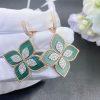 Custom Jewelry Roberto Coin Princess Flower Earrings 18kt rose gold with Diamonds and Malachite ADV888EA1838 -width 34mm