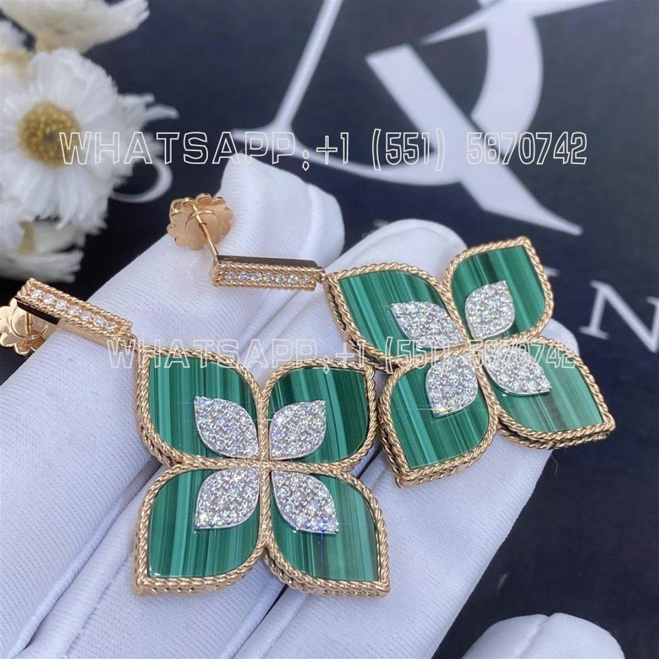 Custom Jewelry Roberto Coin Venetian Princess Diamond & Malachite Large Flower Drop Earrings 18k Rose Gold 8882785AHERM -width 35MM