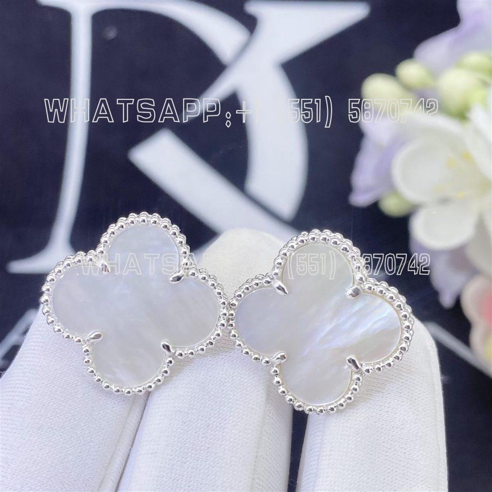 Custom Jewelry Van Cleef & Arpels Magic Alhambra White Mother of Pearl 18k White Gold Earrings