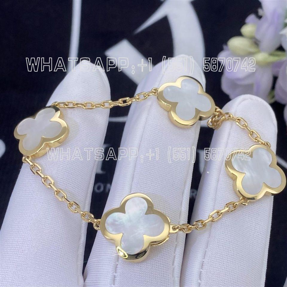 Custom Jewelry Van Cleef & Arpels Pure Alhambra bracelet, 4 motifs 18K yellow gold and Mother-of-pearl VCARA36300