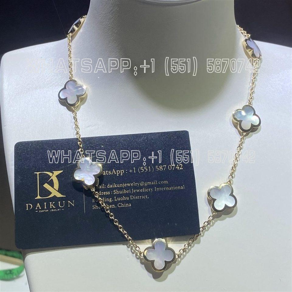 Custom Jewelry Van Cleef & Arpels Pure Alhambra necklace, 9 motifs Yellow gold, Mother-of-pearl VCARA37800