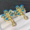 Custom Jewelry Van Cleef & Arpels Rose de Noel earrings small model 18K yellow gold, Diamond and Turquoise VCARD02500