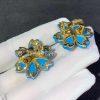 Custom Jewelry Van Cleef & Arpels Rose de Noel earrings small model 18K yellow gold, Diamond and Turquoise VCARD02500