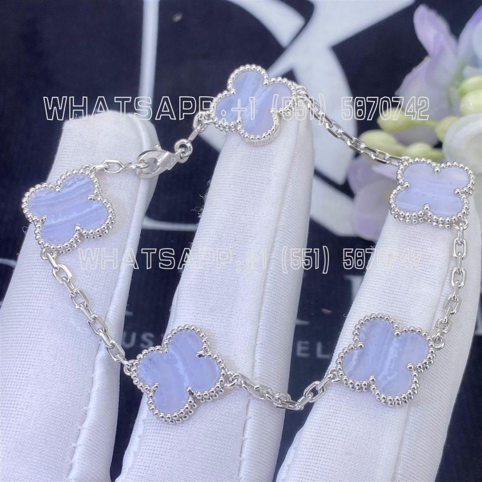 Custom Jewelry Van Cleef & Arpels Vintage Alhambra bracelet, 5 motifs 18K white gold and Chalcedony VCARD34700