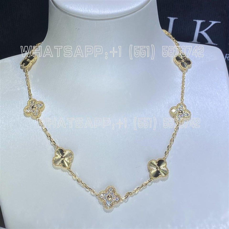 Custom Jewelry Van Cleef & Arpels Vintage Alhambra necklace, 10 motifs guilloché 18K yellow gold and Diamonds