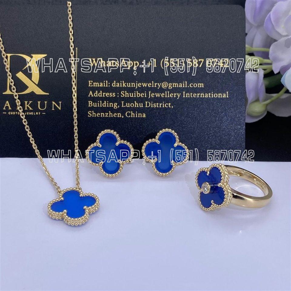 Custom Jewelry Van Cleef & Arpels Vintage Alhambra pendant in 18K Yellow Gold - Blue Agate
