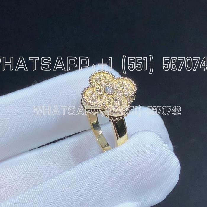 Custom Jewelry Van Cleef & Arpels Vintage Alhambra Ring in 18K Yellow Gold and Diamond