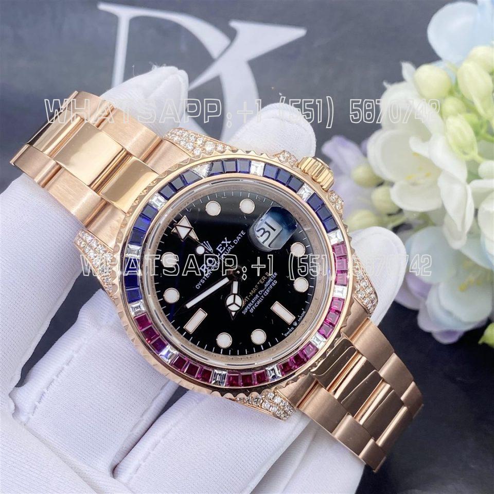 Custom Watches Rolex GMT-Master II M126755SARU-0003 40mm 18K Everose Gold Black Dial