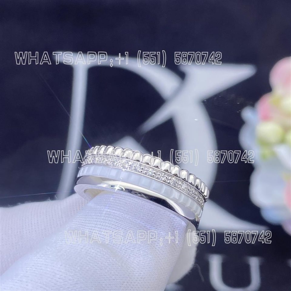 Custom Jewelry Boucheron Quatre Double White Edition Small Ring 18k White Gold and White ceramic JRG03277