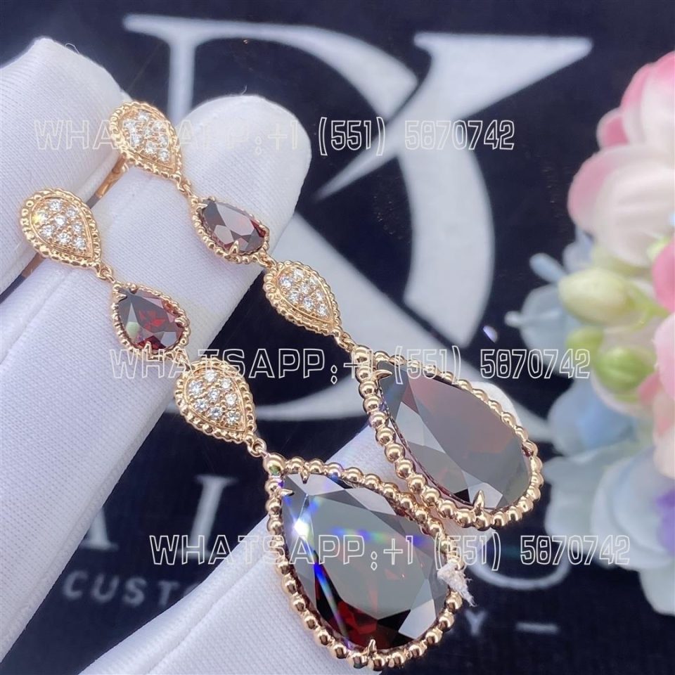 Custom Jewelry Boucheron Serpent Bohème Pendant Earrings, Xs and L Motifs 18k Rose Gold and garnets JCO01312