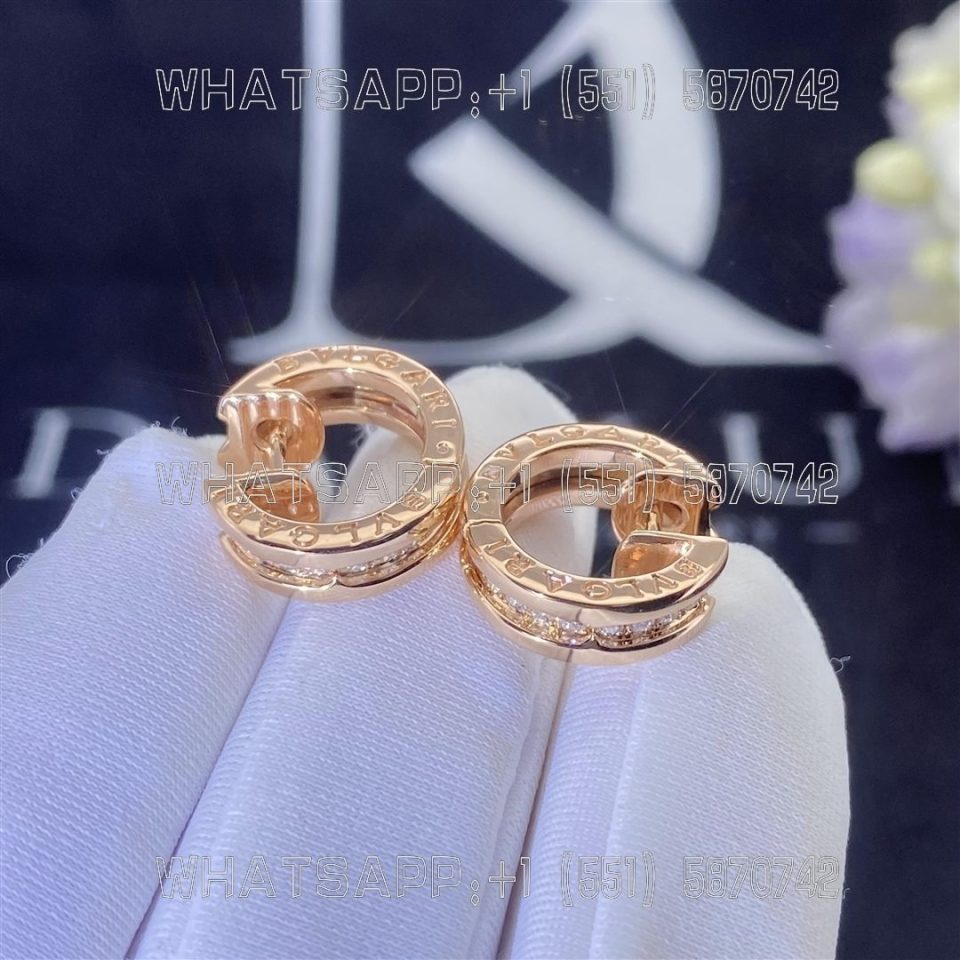 Custom Jewelry Bulgari B.zero1 small hoop earrings in 18 kt rose gold set with pavé diamonds 348036