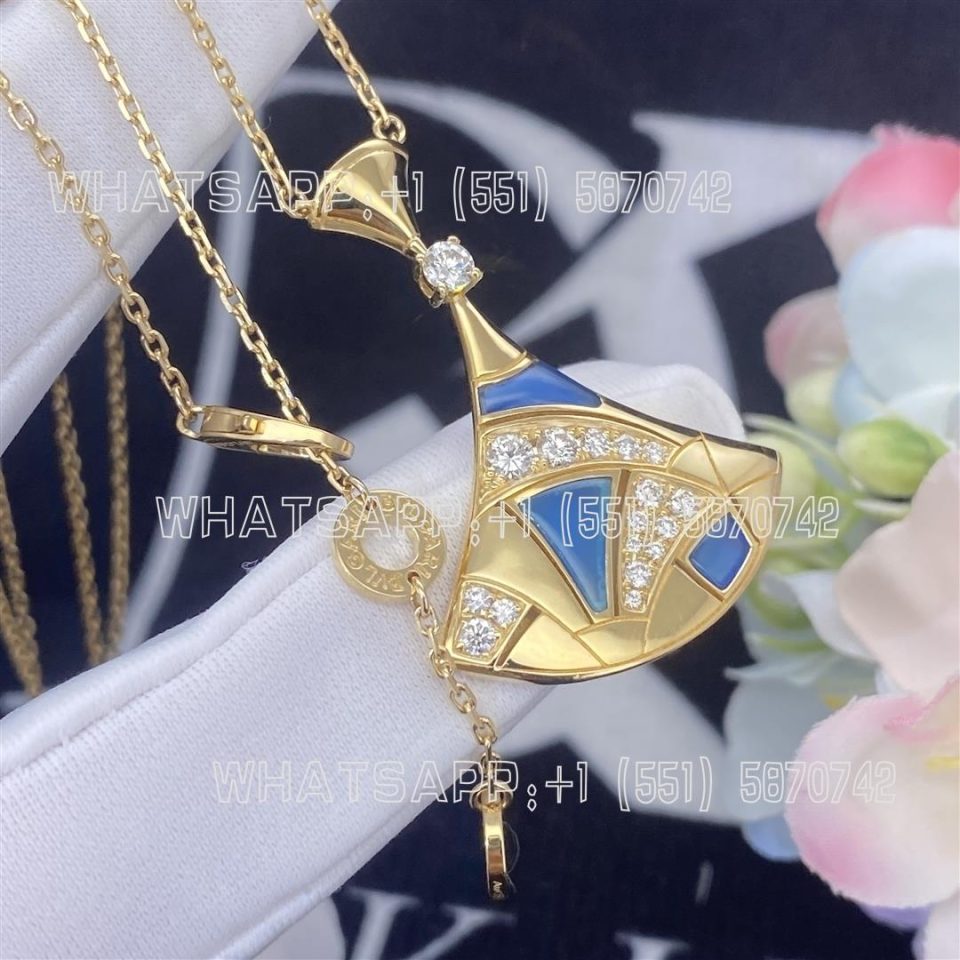 Custom Jewelry Bulgari Divas’ Dream 18 kt Yellow gold necklace Blue Agate