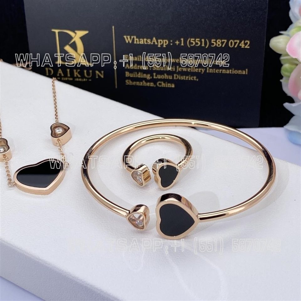 Custom Jewelry Chopard Happy Hearts Bangle, Ethical Rose Gold, Diamond and Onyx @857482-5200
