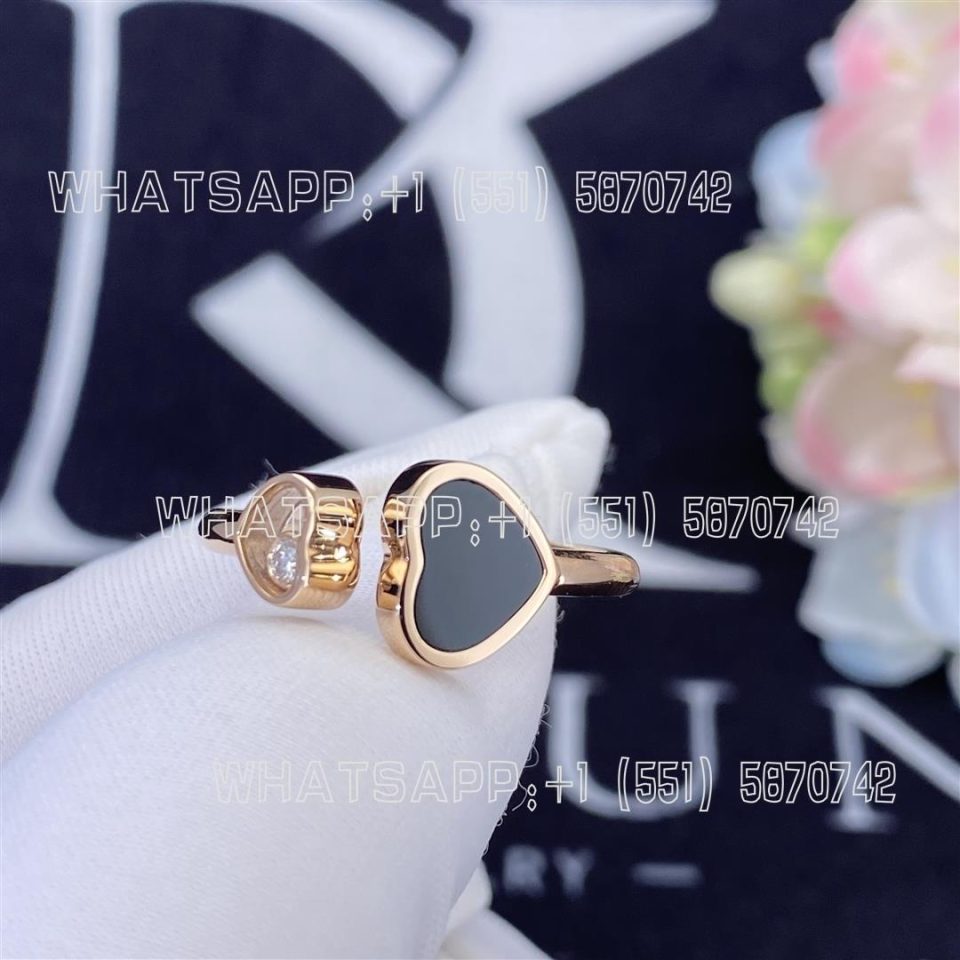 Custom Jewelry Chopard Happy Hearts Ring, Ethical Rose Gold, Diamond and Onyx @829482-5200