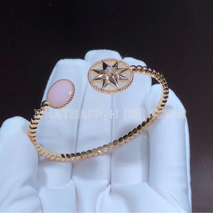 Custom Jewelry Dior Rose Des Vents Bracelet Diamond Pink opal 18K Rose Gold Open Cuff Bracelet