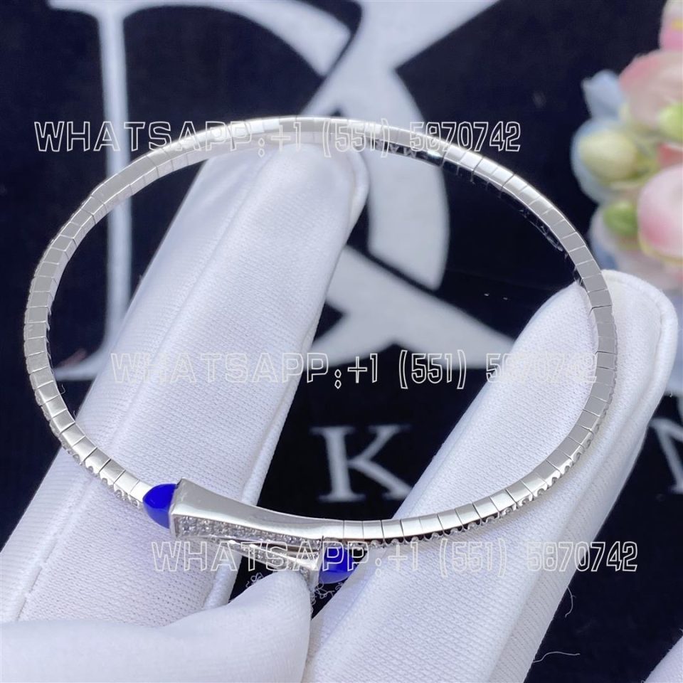 Custom Jewelry Marli Cleo Diamond Slim Slip-On Bracelet In White Gold Lapis Lazuli CLEO-B1