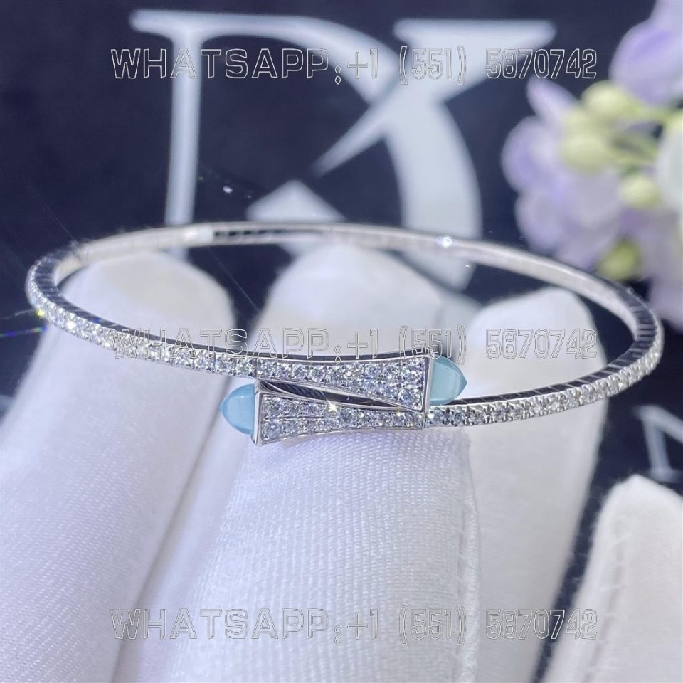 Custom Jewelry Marli Cleo Diamond Slim Slip-On Bracelet In White Gold Sea Blue Chalcedony CLEO-B1