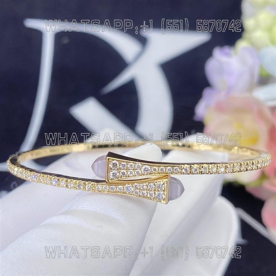 Custom Jewelry Marli Cleo Diamond Slim Slip-On Bracelet In Yellow Gold White Chalcedony CLEO-B1