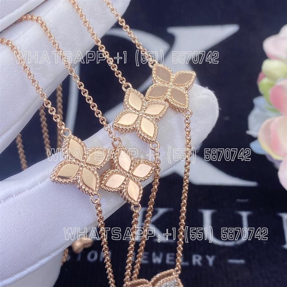Custom Jewelry Roberto Coin Princess Flower Station Necklace 18k Rose Gold With Diamonds 7771389AJ36X