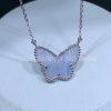 Custom Jewelry Van Cleef & Arpels Lucky Alhambra butterfly pendant 18K white gold Chalcedony