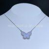 Custom Jewelry Van Cleef & Arpels Lucky Alhambra butterfly pendant 18K white gold Chalcedony