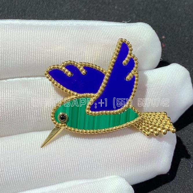 Custom Jewelry Van Cleef & Arpels Lucky Animals Hummingbird Clip Yellow Gold, Lapis Lazuli and Malachite VCARP2B000