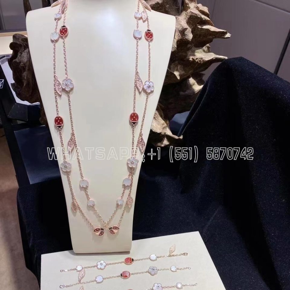 Custom Jewelry Van Cleef & Arpels Lucky Spring long necklace, 15 motifs 18K rose gold VCARP7RT00
