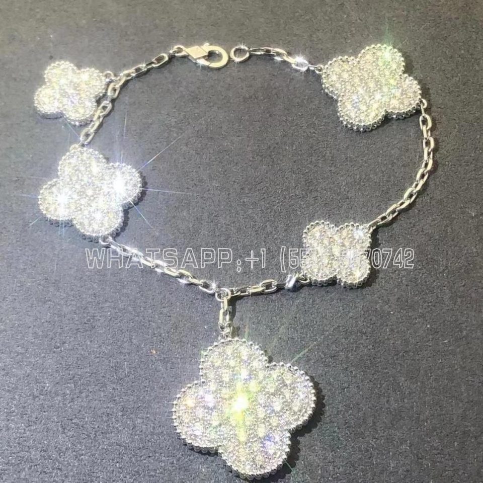 Custom Jewelry Van Cleef & Arpels Magic Alhambra bracelet 5 motifs 18K white gold, Diamond VCARN9MQ00