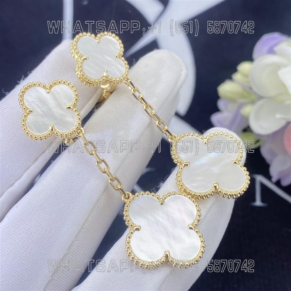 Custom Jewelry Van Cleef & Arpels Magic Alhambra earrings 2 motifs 18K yellow gold, Mother-of-pearl VCARD78800