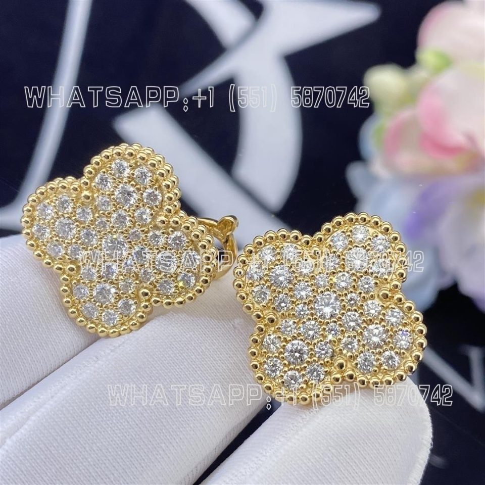 Custom Jewelry Van Cleef & Arpels Magic Alhambra Earrings Yellow Gold Diamond VCARA43500