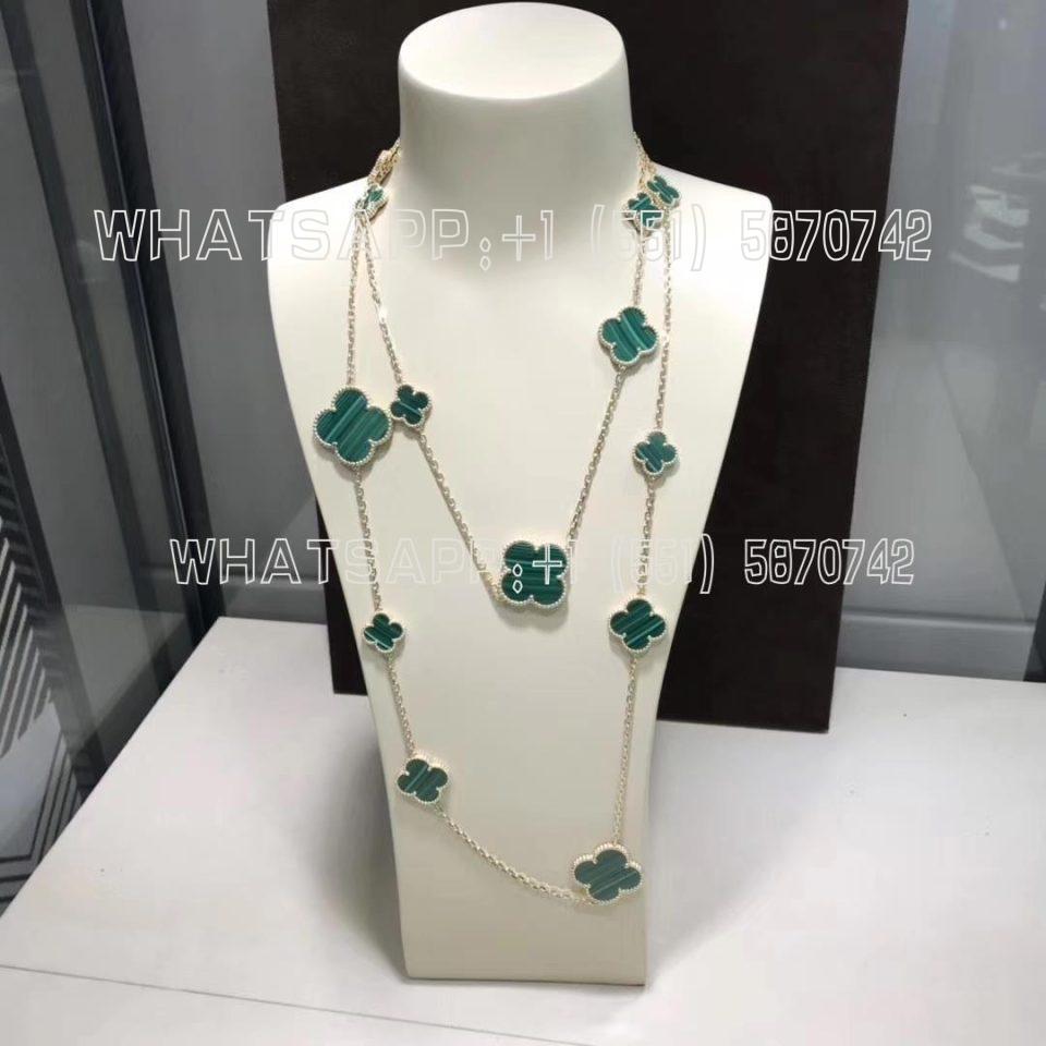 Custom Jewelry Van Cleef & Arpels Magic Alhambra long necklace, 16 motifs 18K yellow gold, Malachite VCARO2AF00